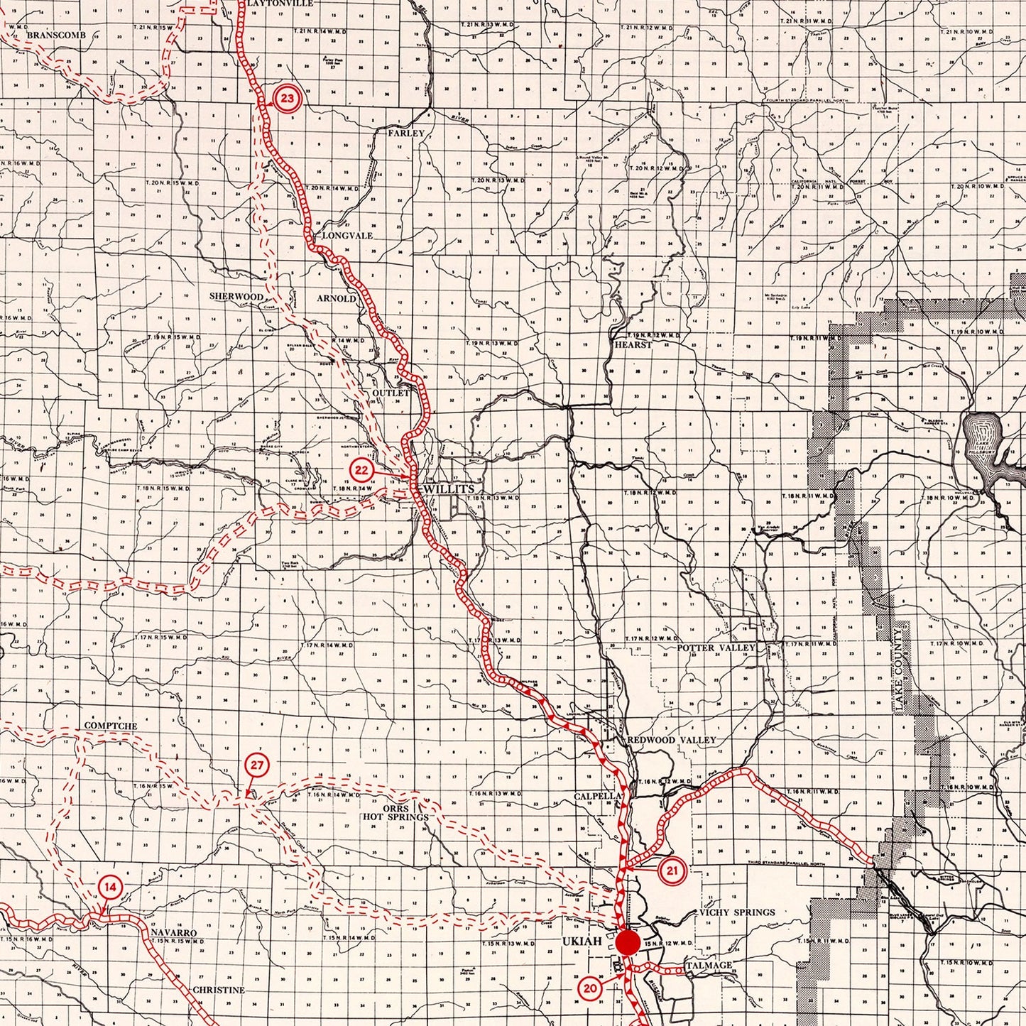 Vintage Map of Mendocino County, California, 1935