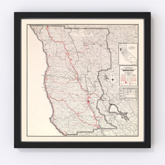 Vintage map of Mendocino County, California, 1935