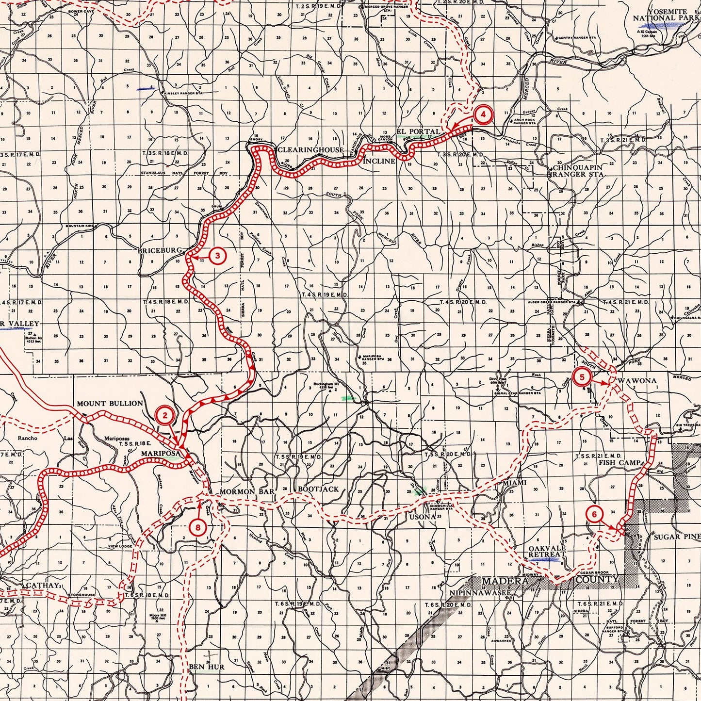 Vintage Map of Mariposa County, California, 1935