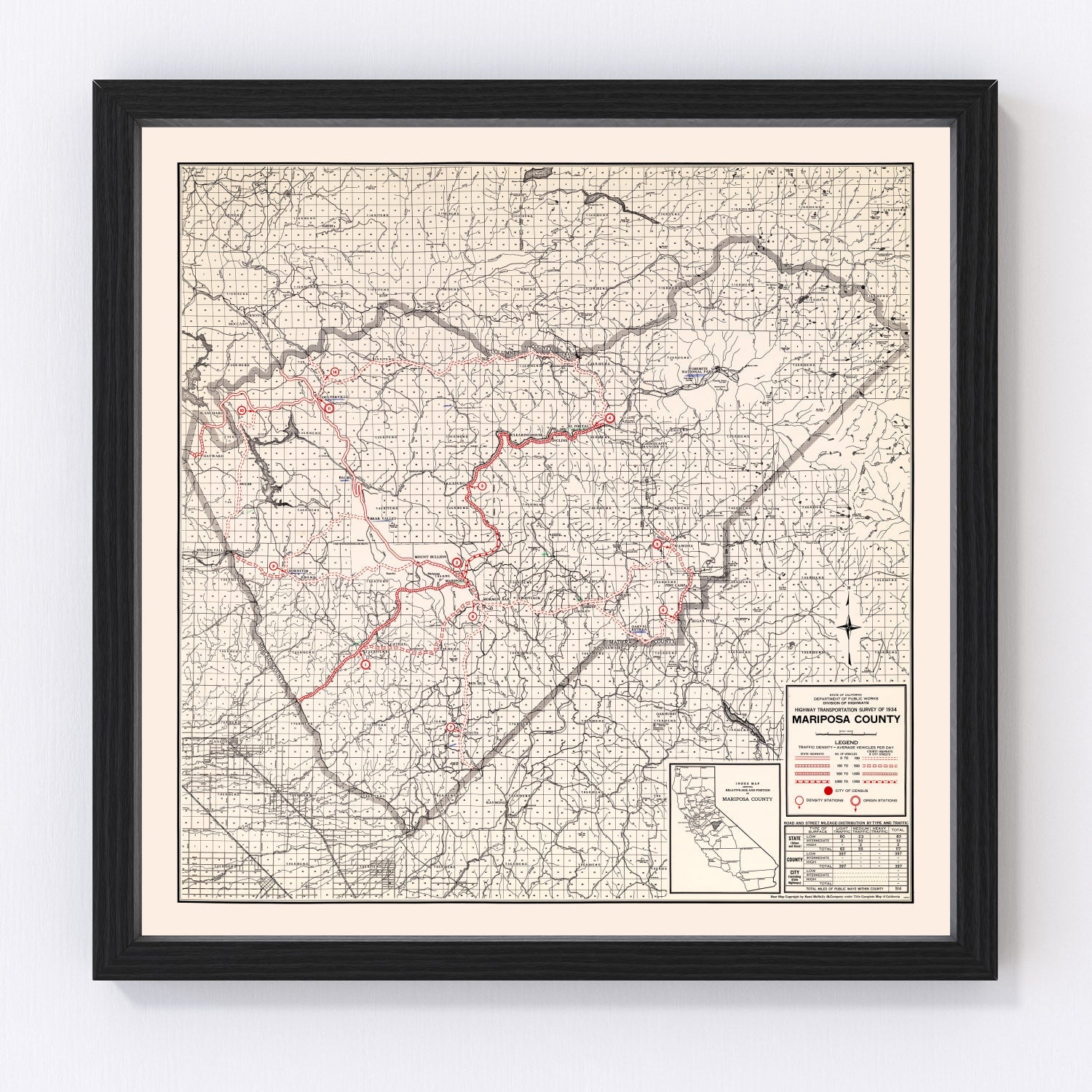 Vintage map of Mariposa County, California, 1935