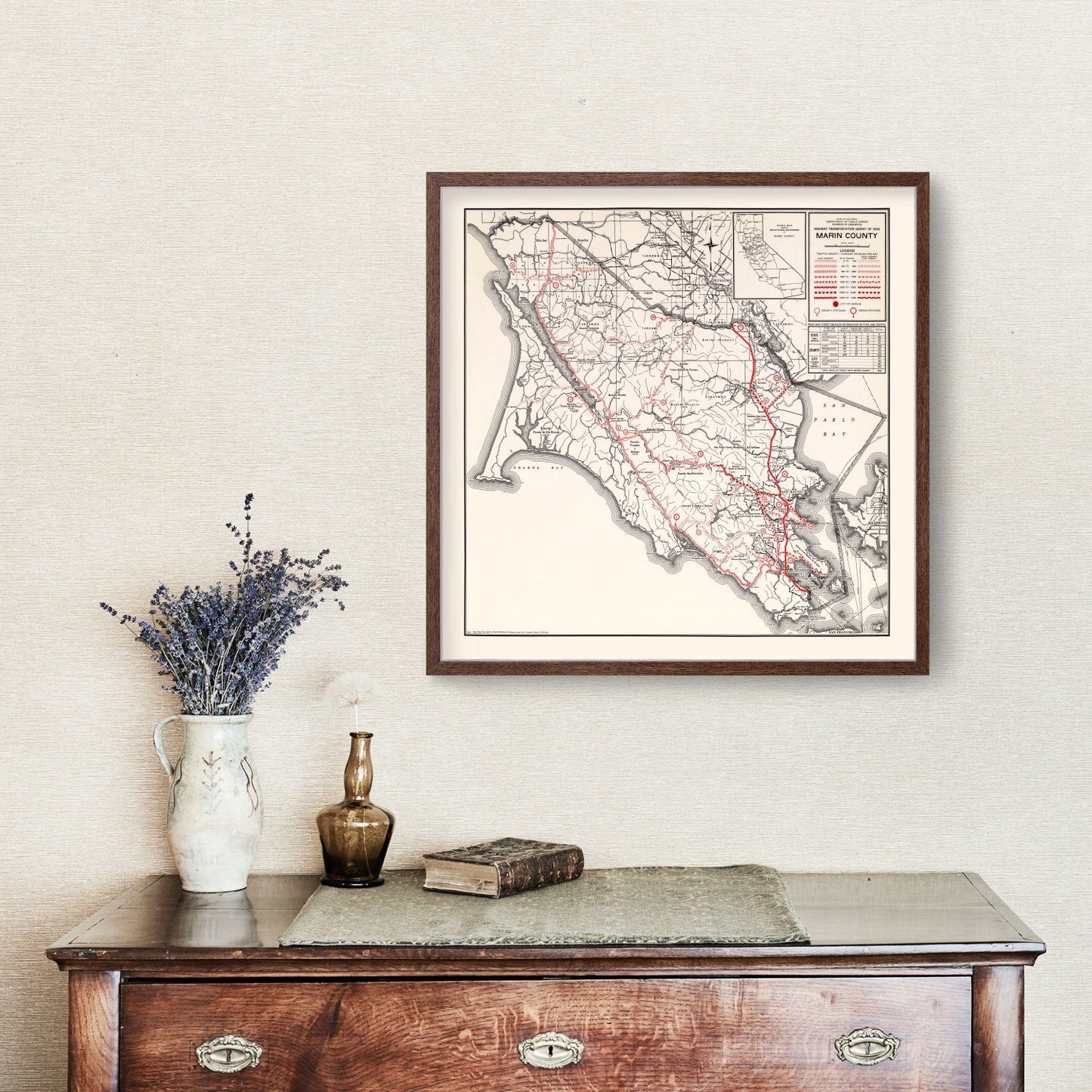 Vintage Map of Marin County, California, 1935