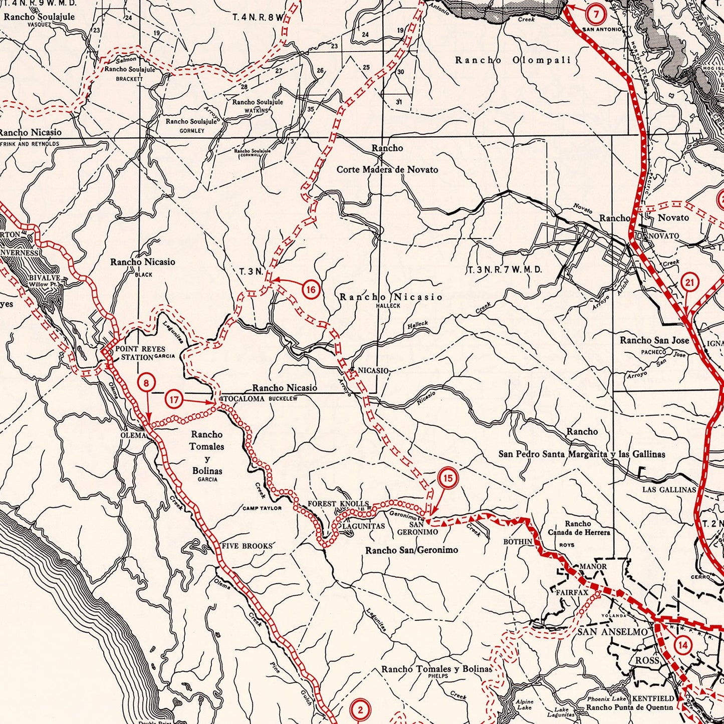 Vintage Map of Marin County, California, 1935