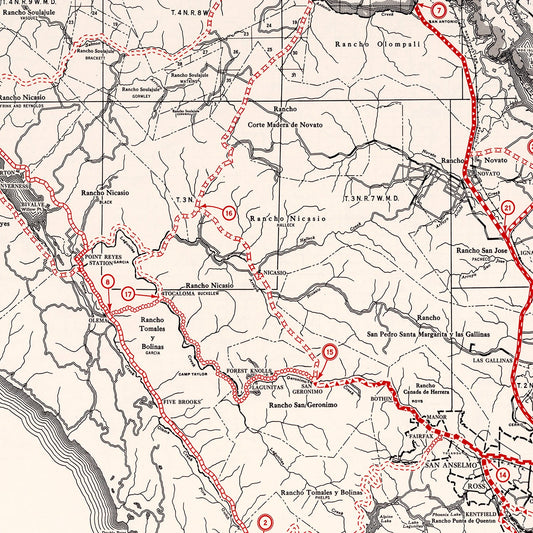Vintage Map of Marin County, California, 1935