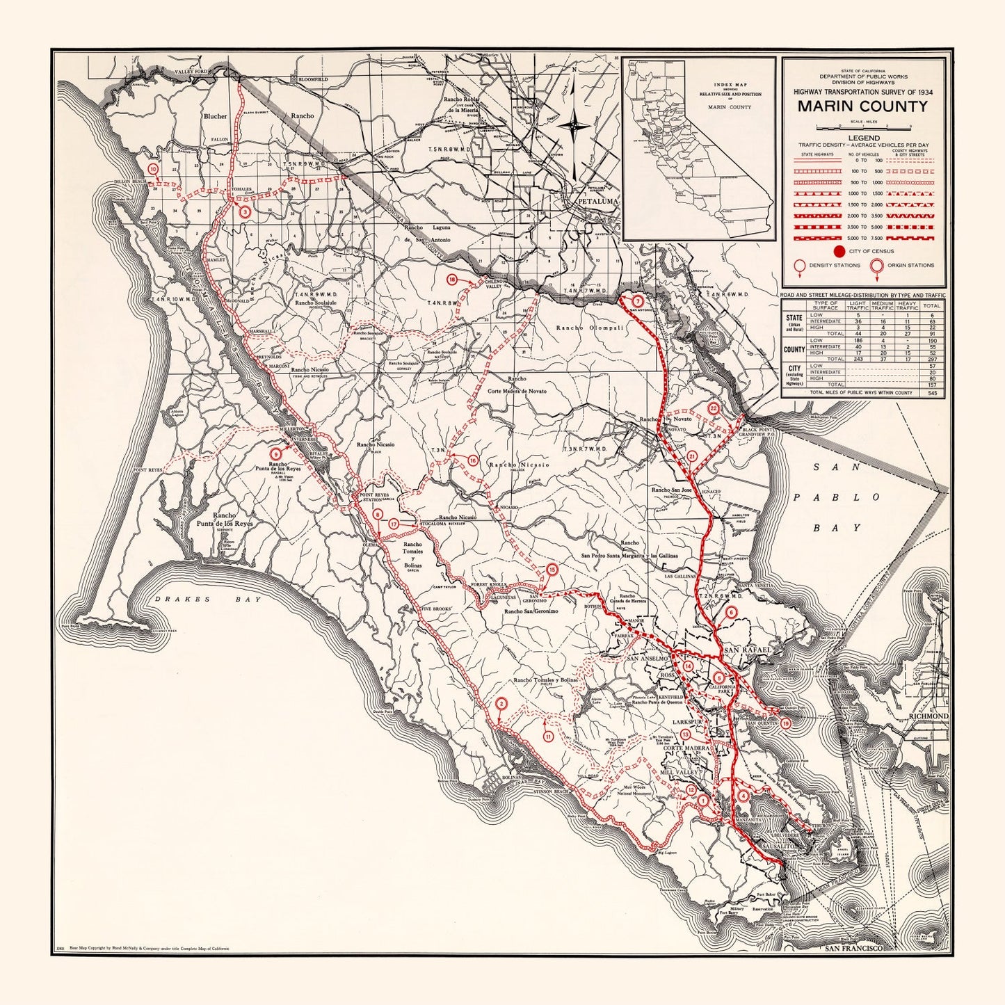 Vintage Map of Marin County, California, 1935