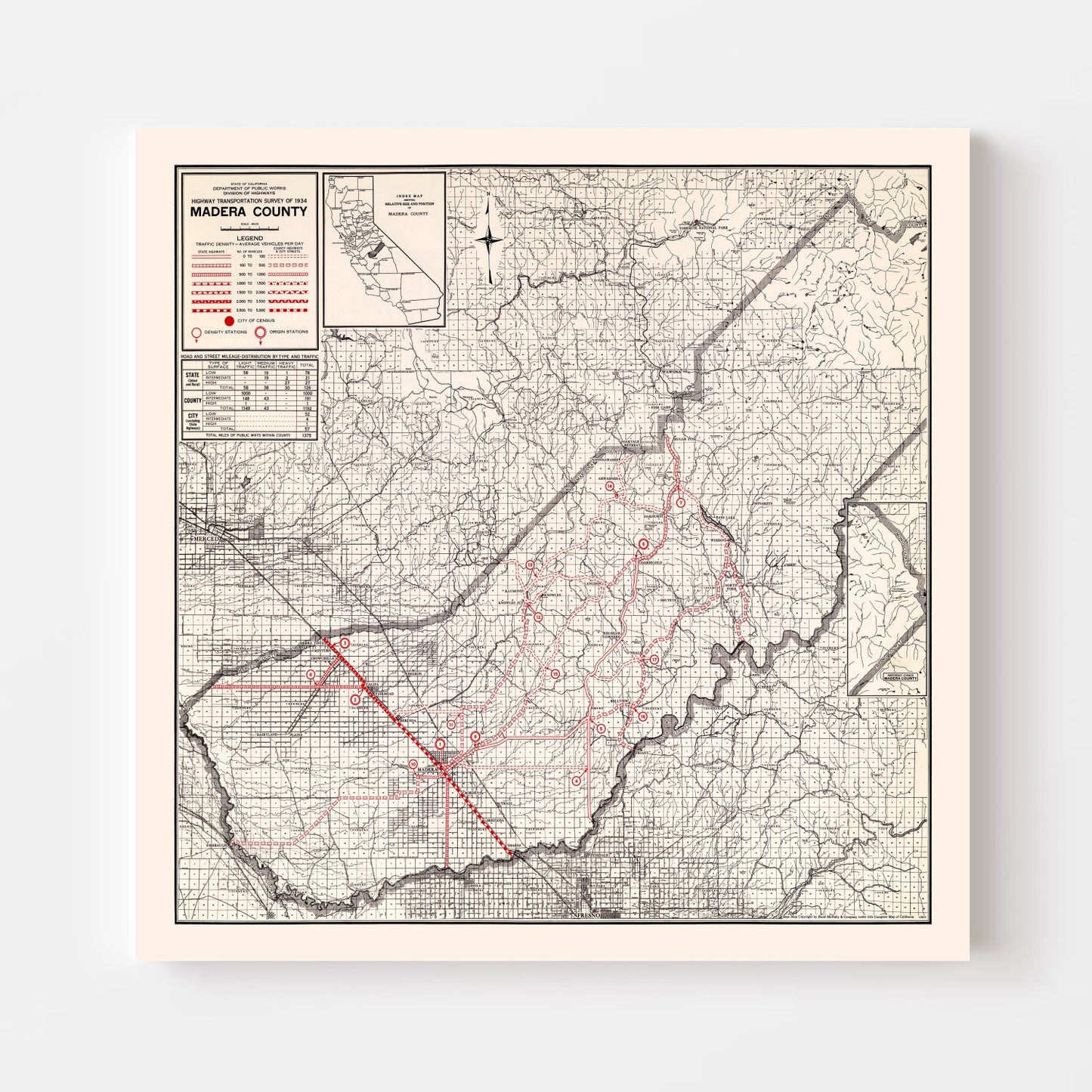Vintage Map of Madera County, California, 1935