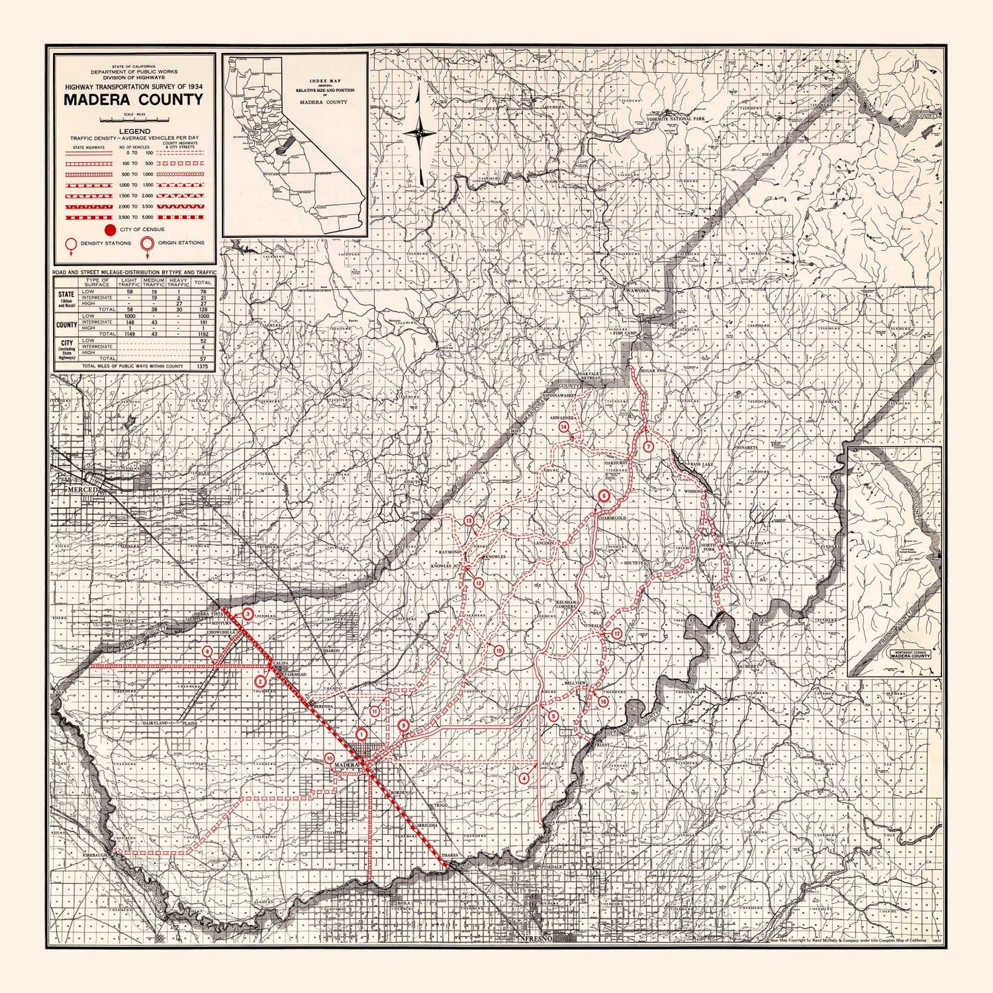 Vintage Map of Madera County, California, 1935