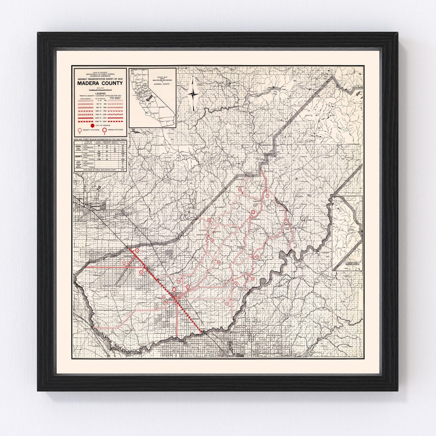 Vintage map of Madera County, California, 1935