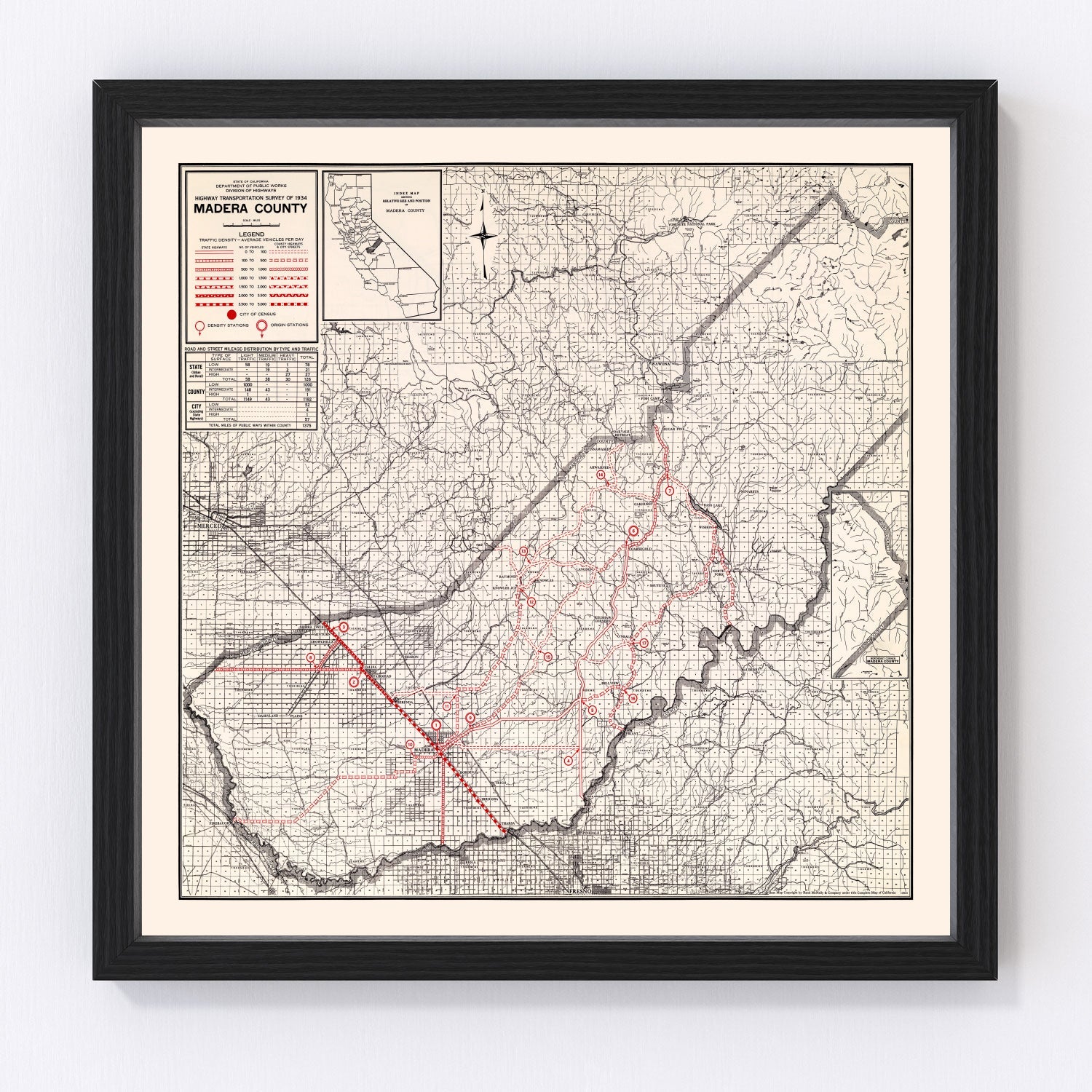Vintage map of Madera County, California, 1935