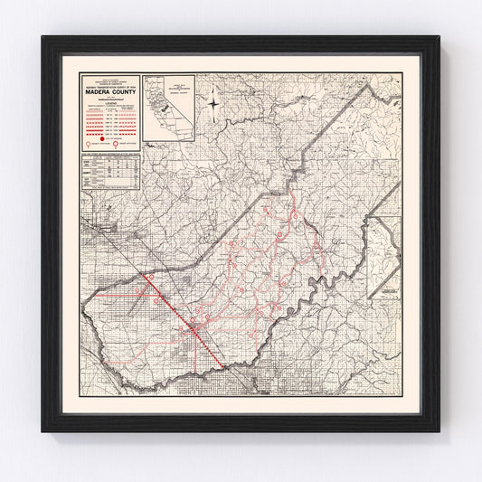 Vintage map of Madera County, California, 1935