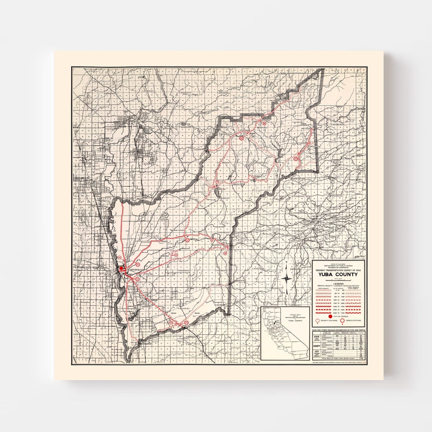 Vintage Map of Yuba County California, 1935