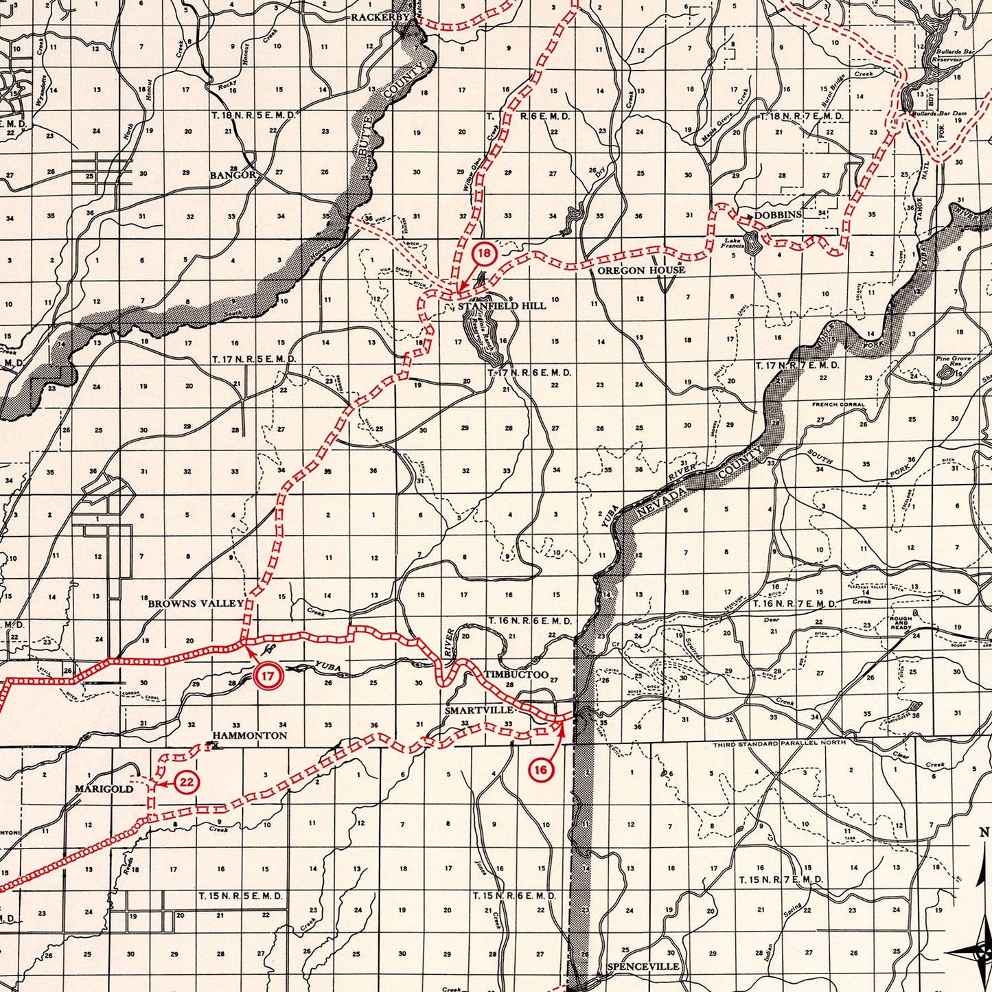 Vintage Map of Yuba County California, 1935