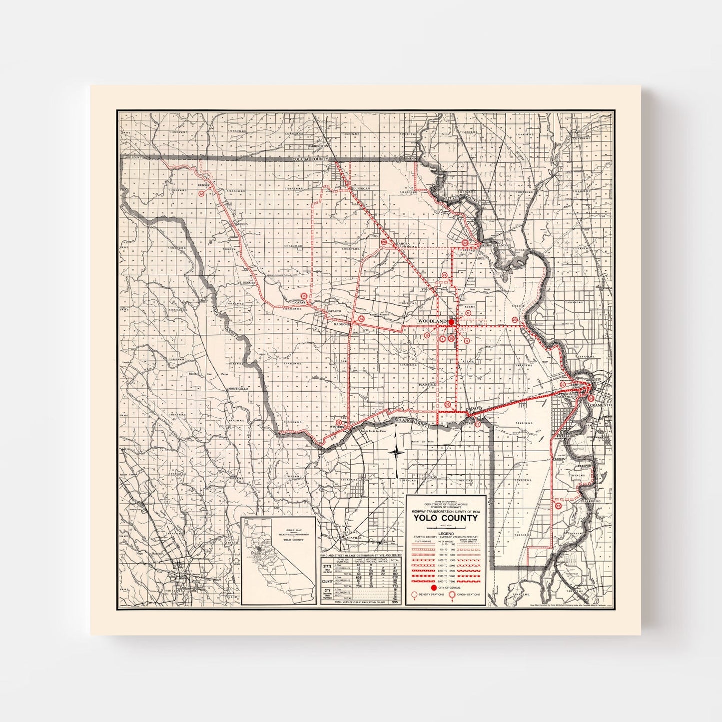 Vintage Map of Yolo County, California, 1935