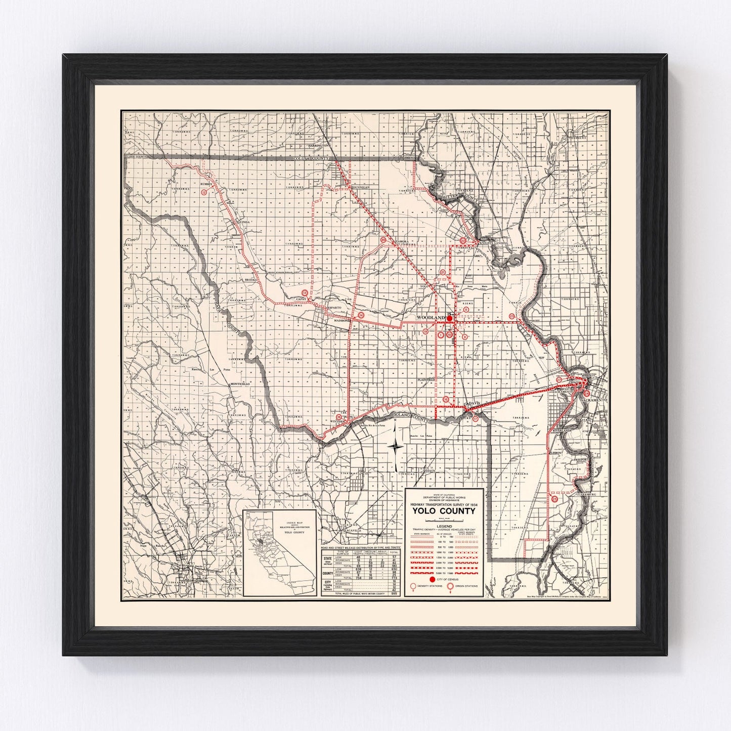 Vintage restored map of Yolo County, California, 1935