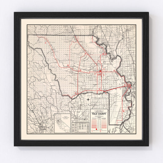 Vintage restored map of Yolo County, California, 1935