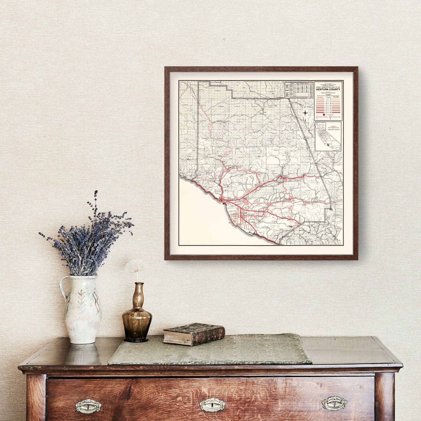 Vintage Map of Ventura County, California, 1935