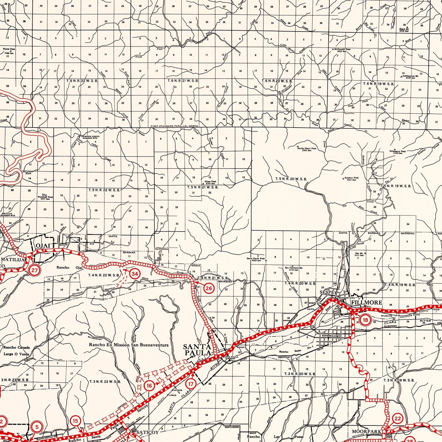 Vintage Map of Ventura County, California, 1935