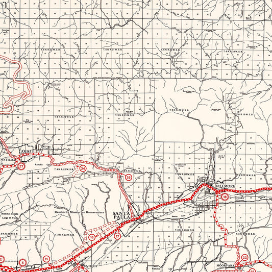 Vintage Map of Ventura County, California, 1935