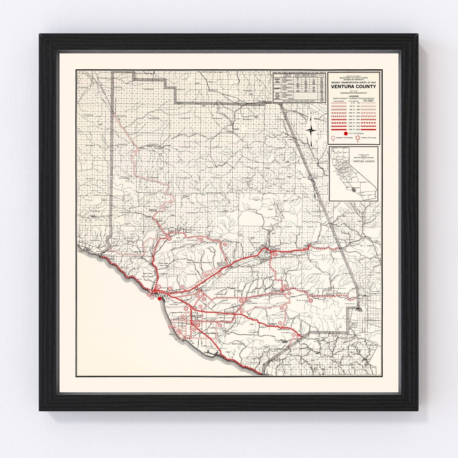 Vintage map of Ventura County, California, 1935