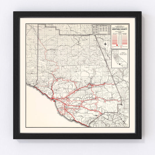 Vintage map of Ventura County, California, 1935
