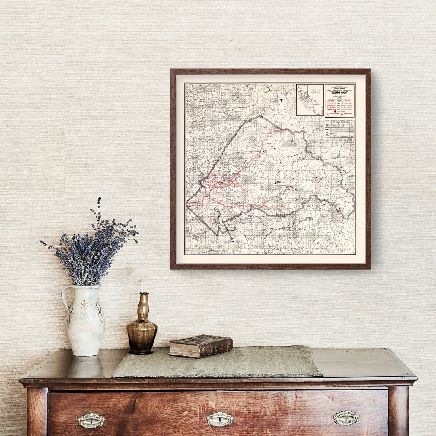 Vintage Map of Tuolumne County, California, 1935