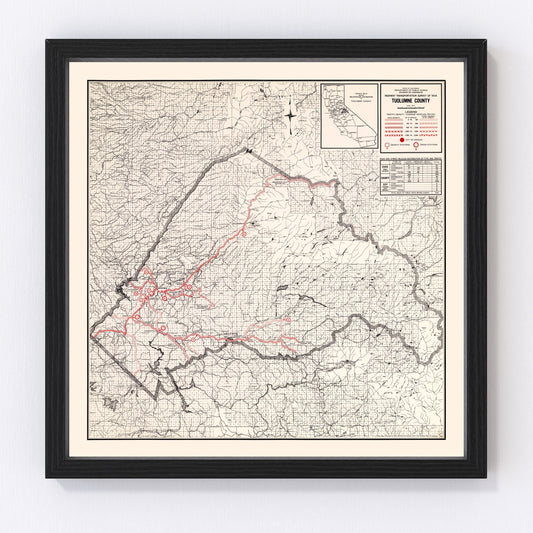 vintage map of Tuolumne County, California, 1935