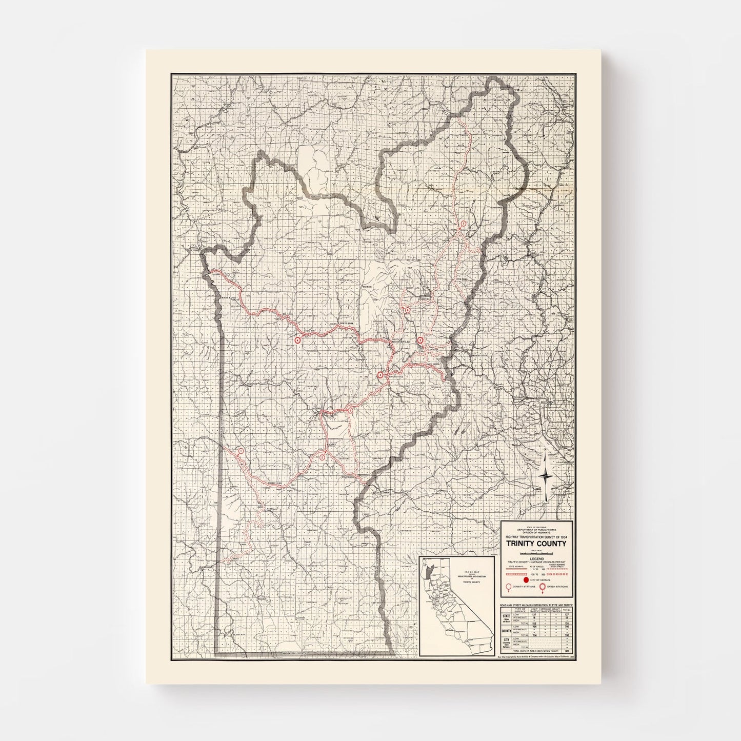Vintage Map of Trinity County, California, 1935