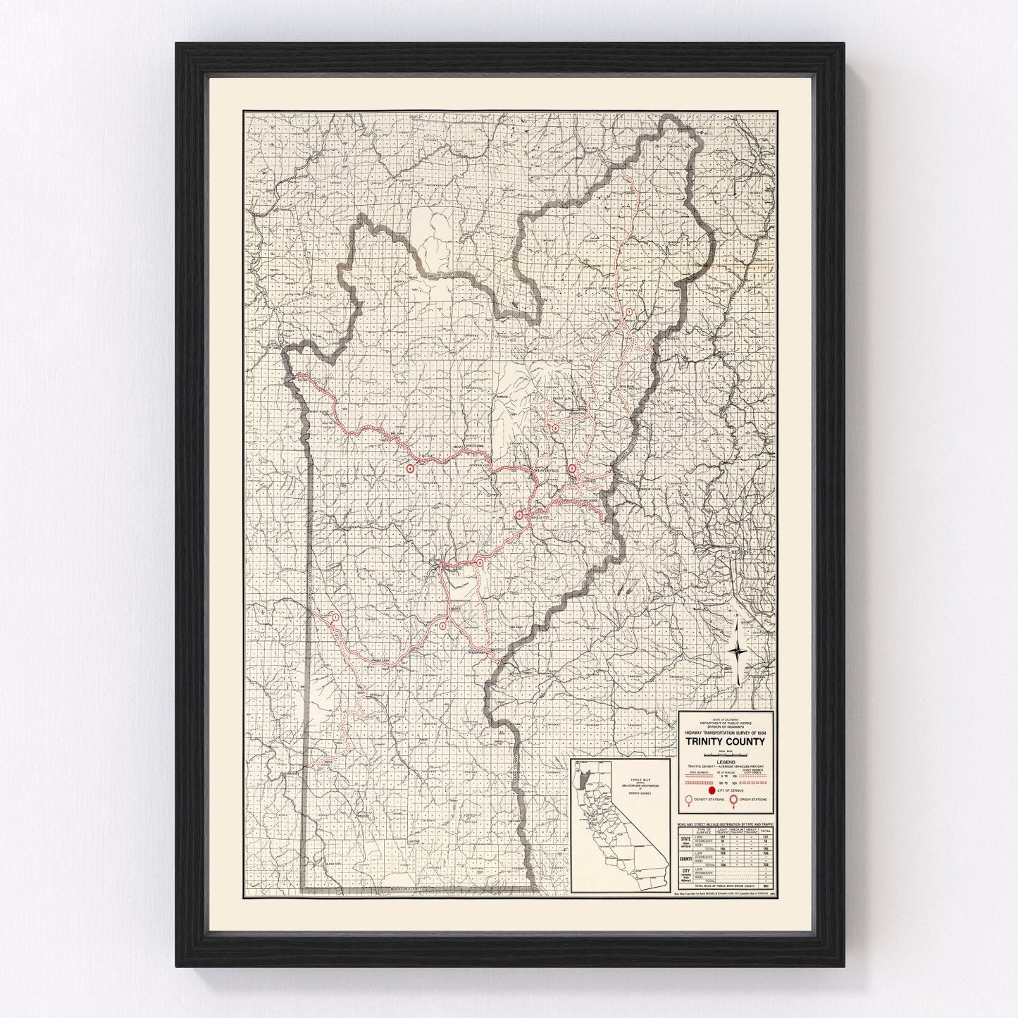 Vintage map of Trinity County, California, 1935