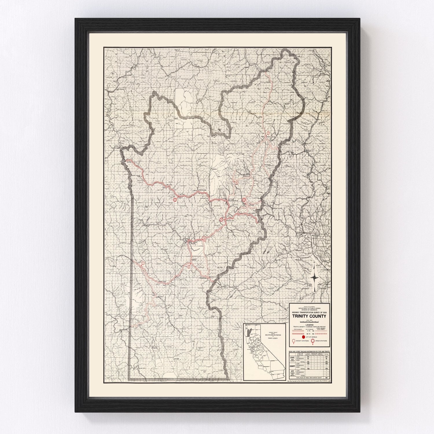 Vintage map of Trinity County, California, 1935
