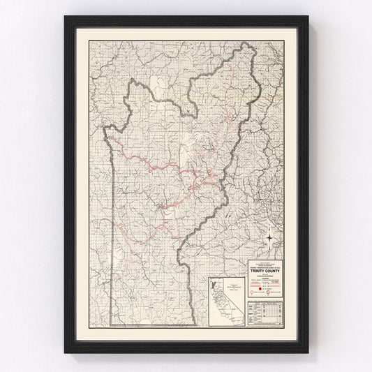 Vintage map of Trinity County, California, 1935