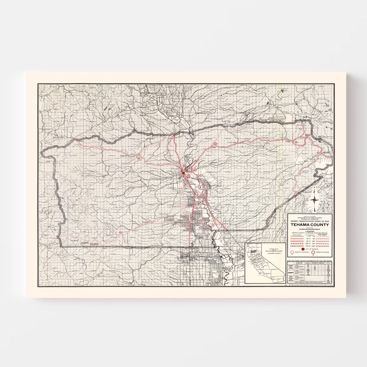 Vintage Map of Tehama County, California, 1935