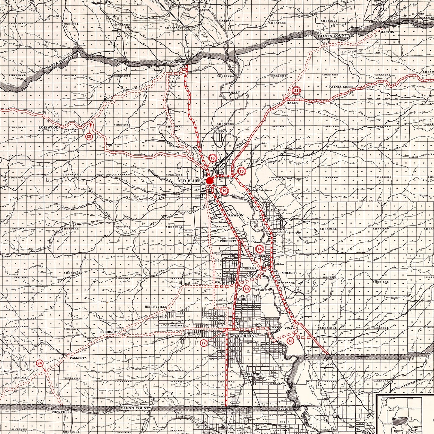 Vintage Map of Tehama County, California, 1935