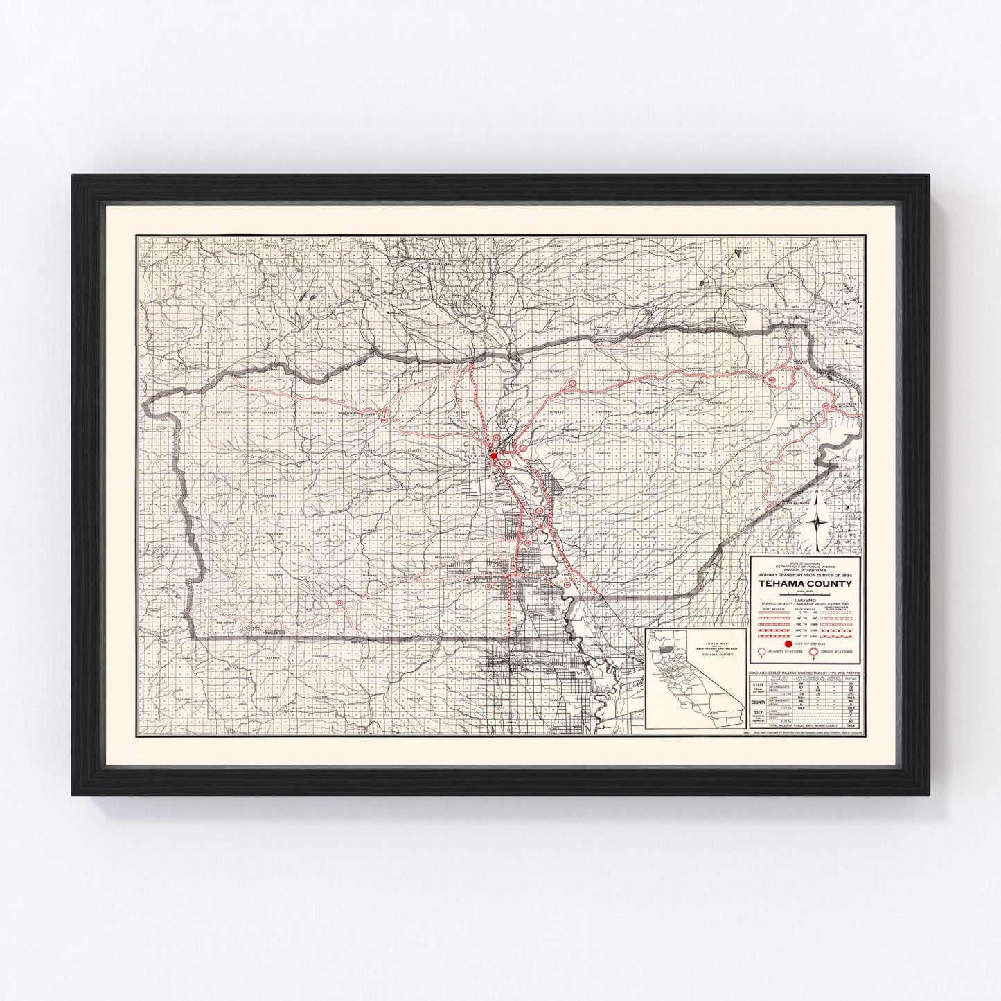 vintage map of Tehama County, California, 1935