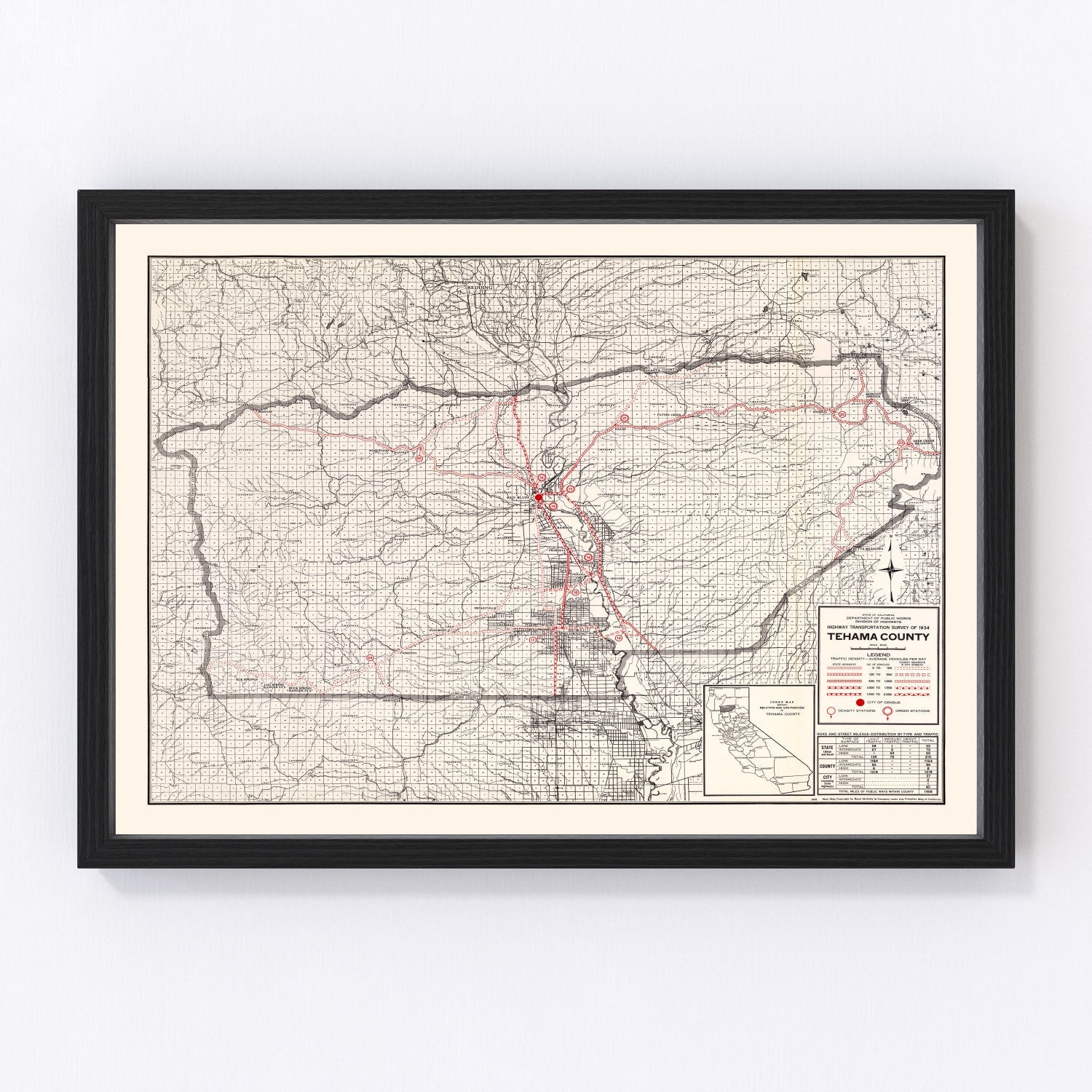 vintage map of Tehama County, California, 1935