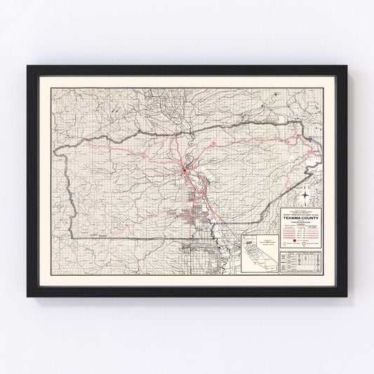 vintage map of Tehama County, California, 1935