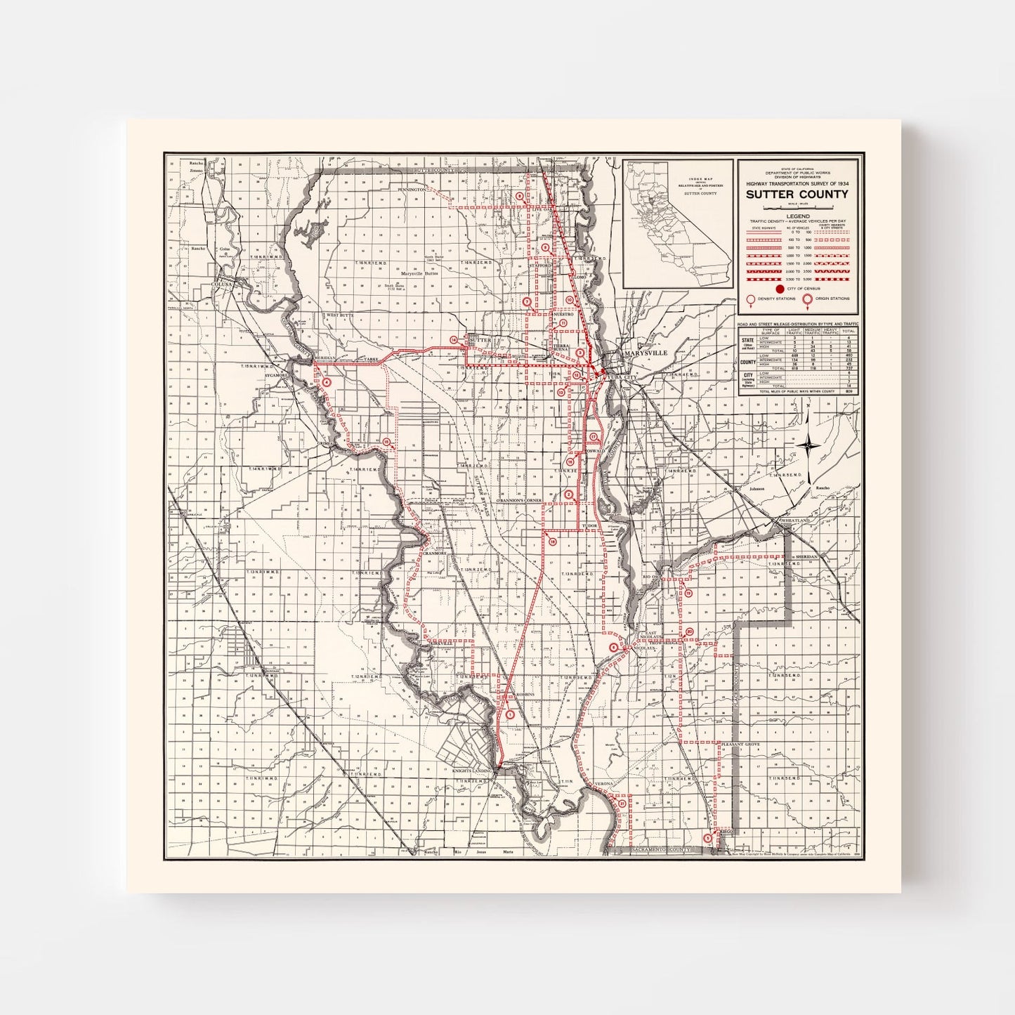 Vintage Map of Sutter County, California, 1935