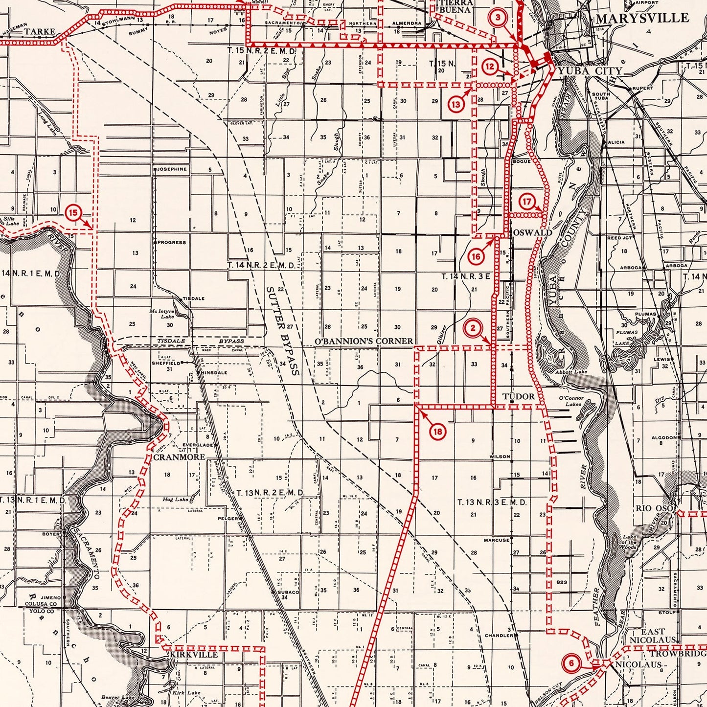Vintage Map of Sutter County, California, 1935