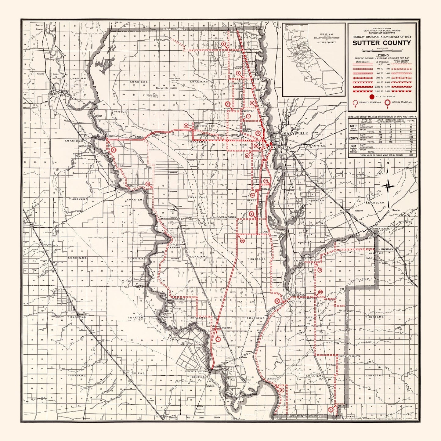 Vintage Map of Sutter County, California, 1935