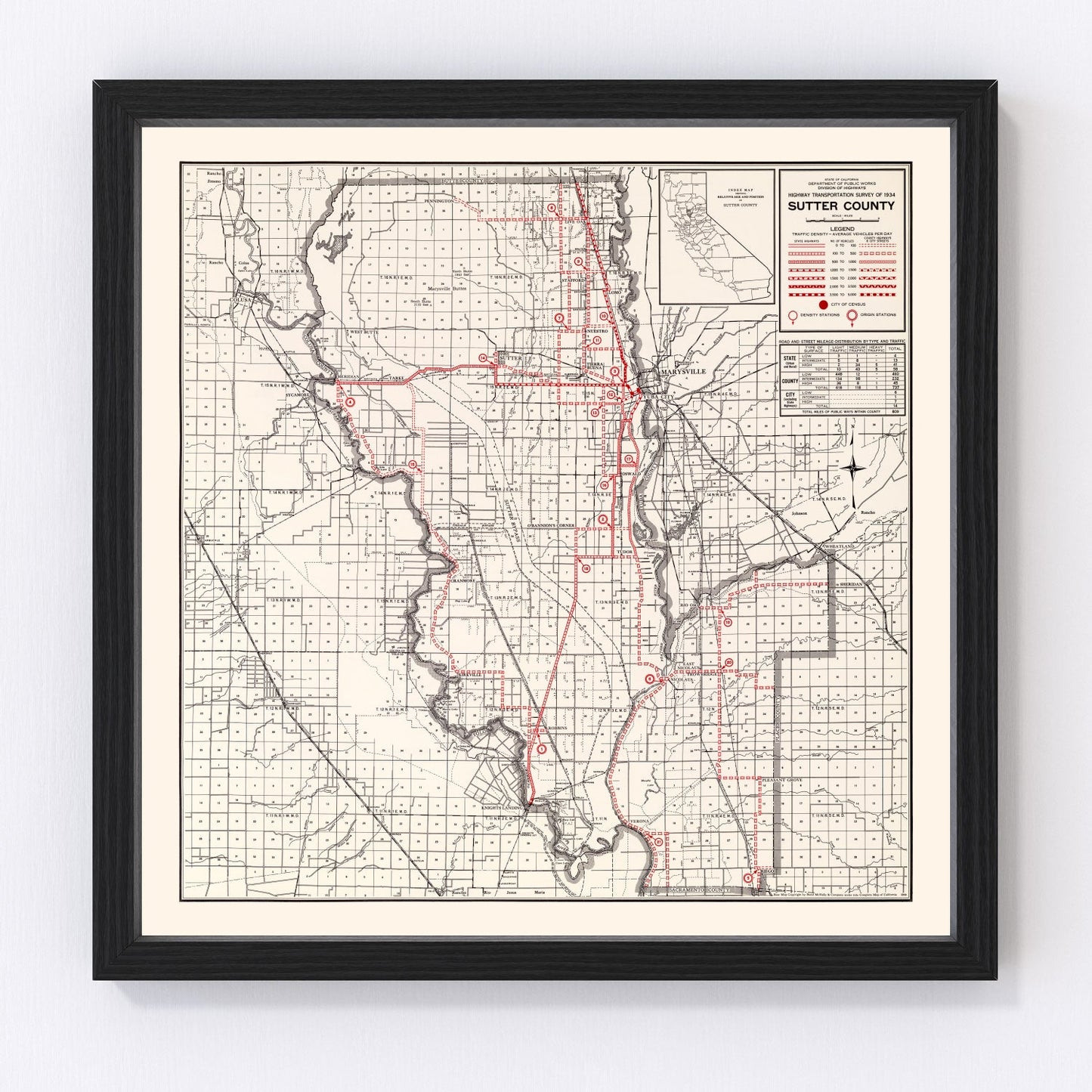 Vintage map of Sutter County, California, 1935