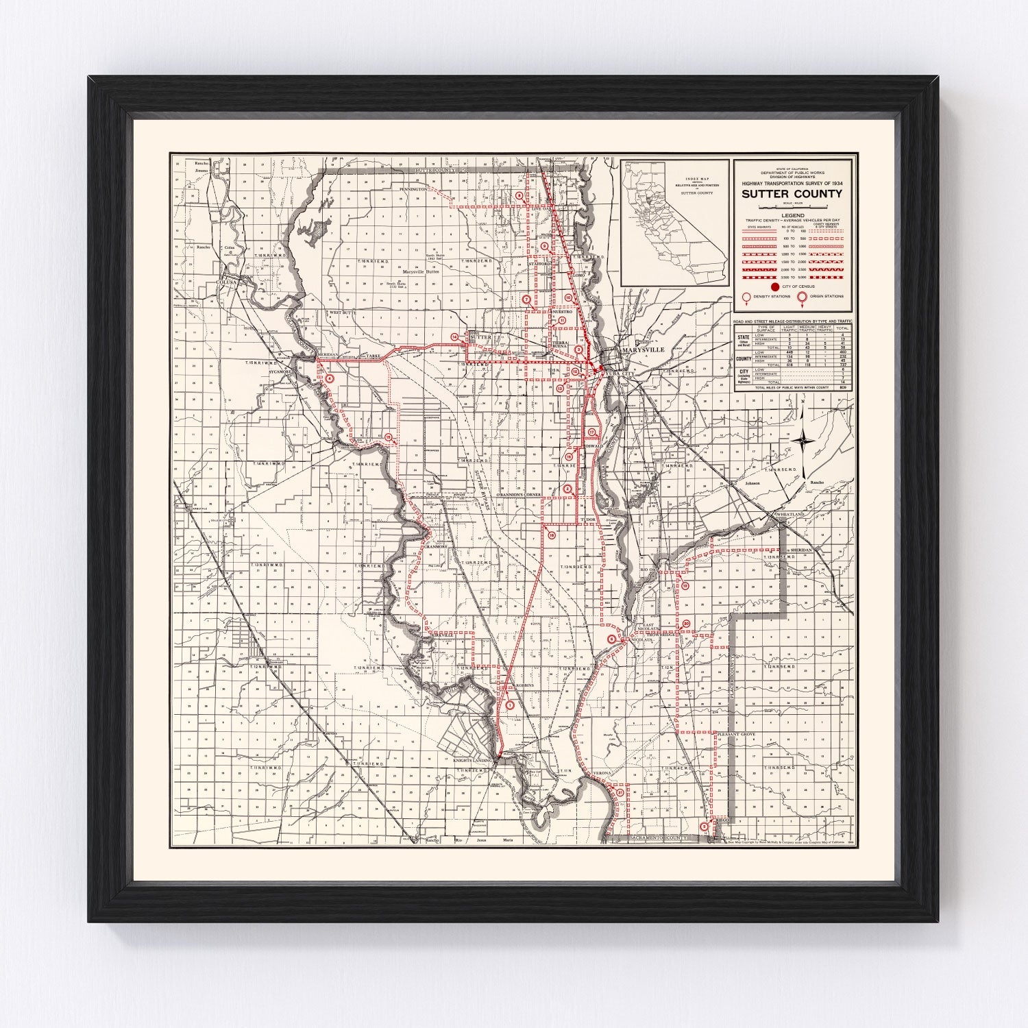 Vintage map of Sutter County, California, 1935