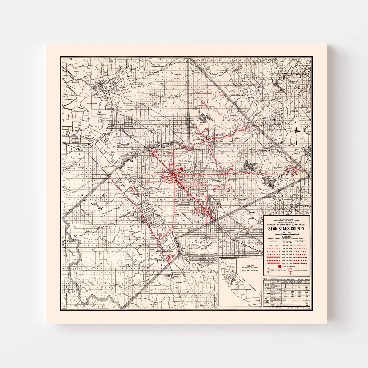 Vintage Map of Stanislaus County, California, 1935