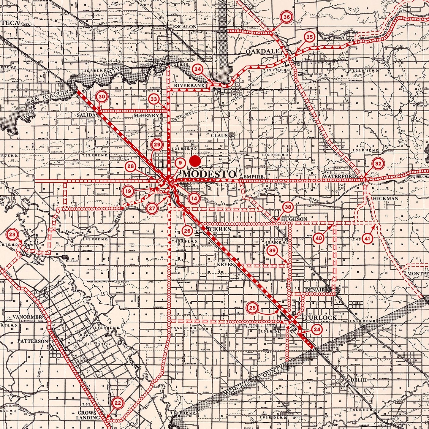 Vintage Map of Stanislaus County, California, 1935