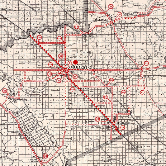 Vintage Map of Stanislaus County, California, 1935