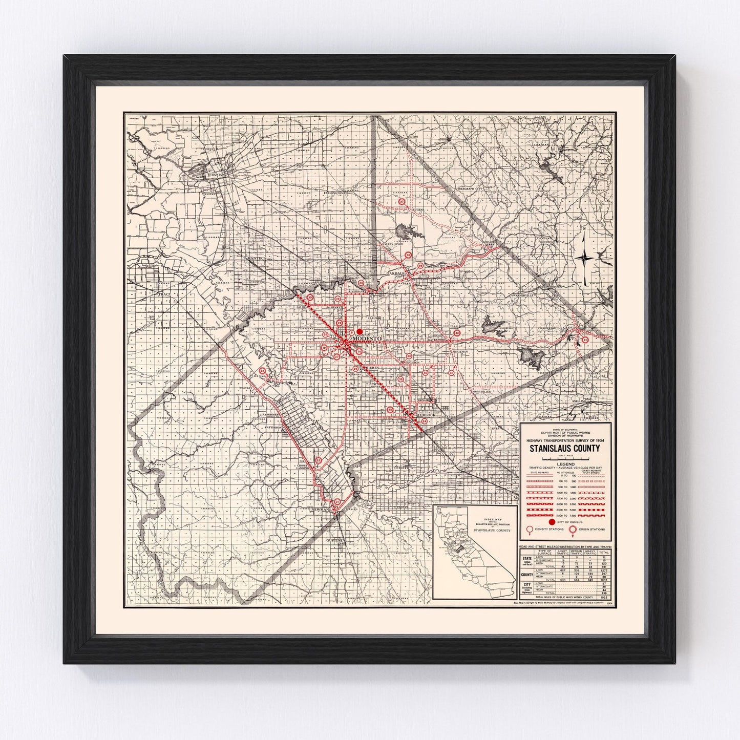Vintage map of Stanislaus County, California, 1935