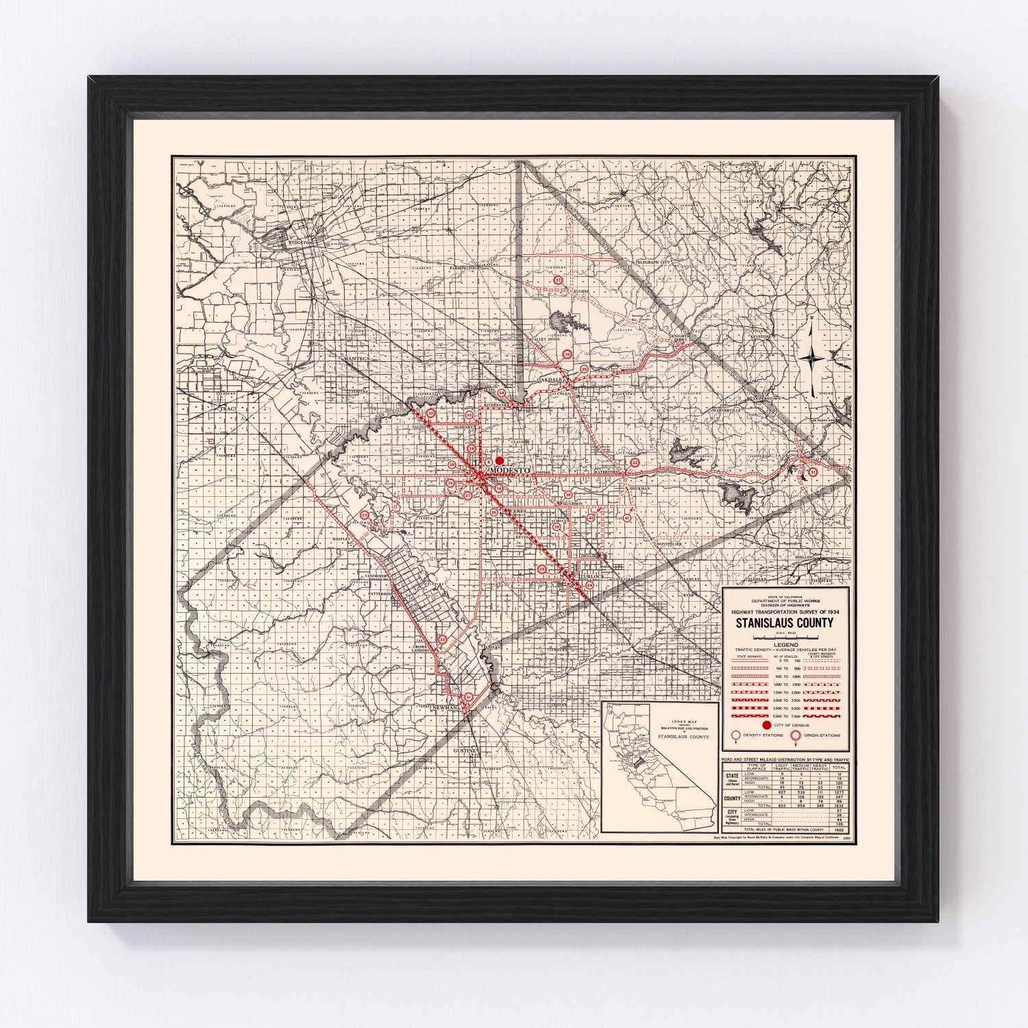 Vintage map of Stanislaus County, California, 1935