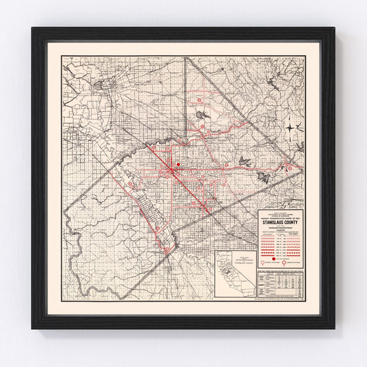 Vintage map of Stanislaus County, California, 1935