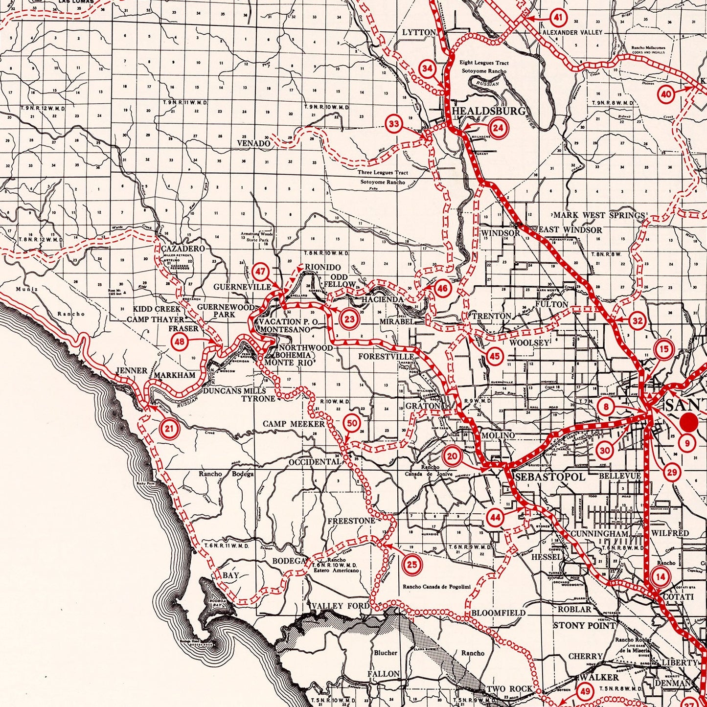 Vintage Map of Sonoma County, California, 1935