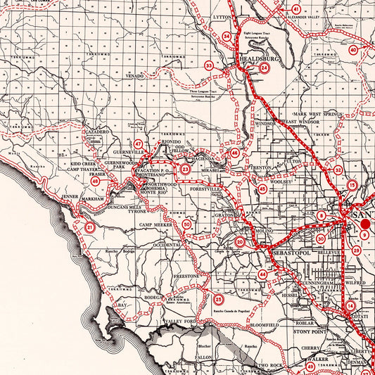 Vintage Map of Sonoma County, California, 1935
