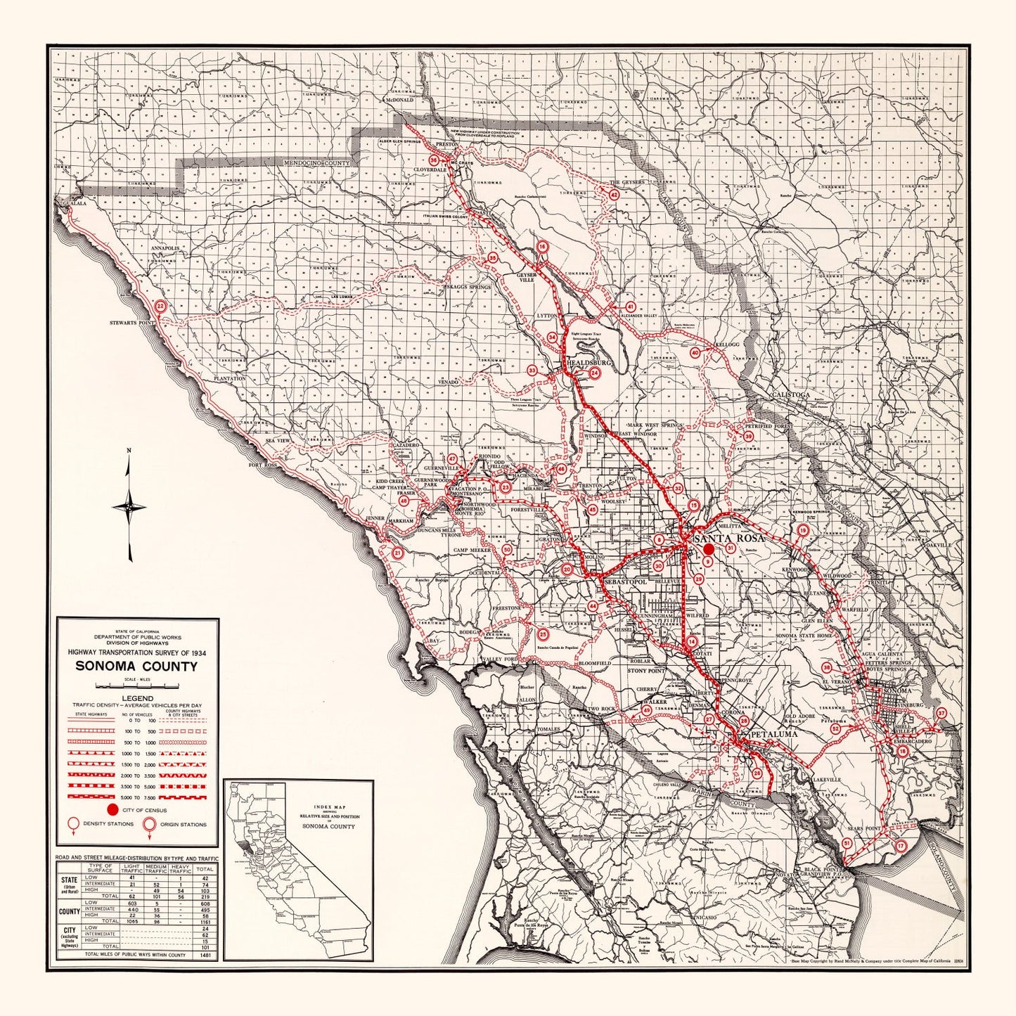 Vintage Map of Sonoma County, California, 1935