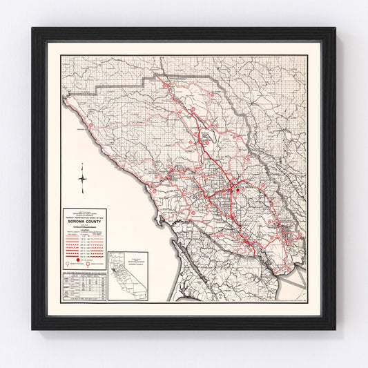 vintage map of Sonoma County, California, 1935