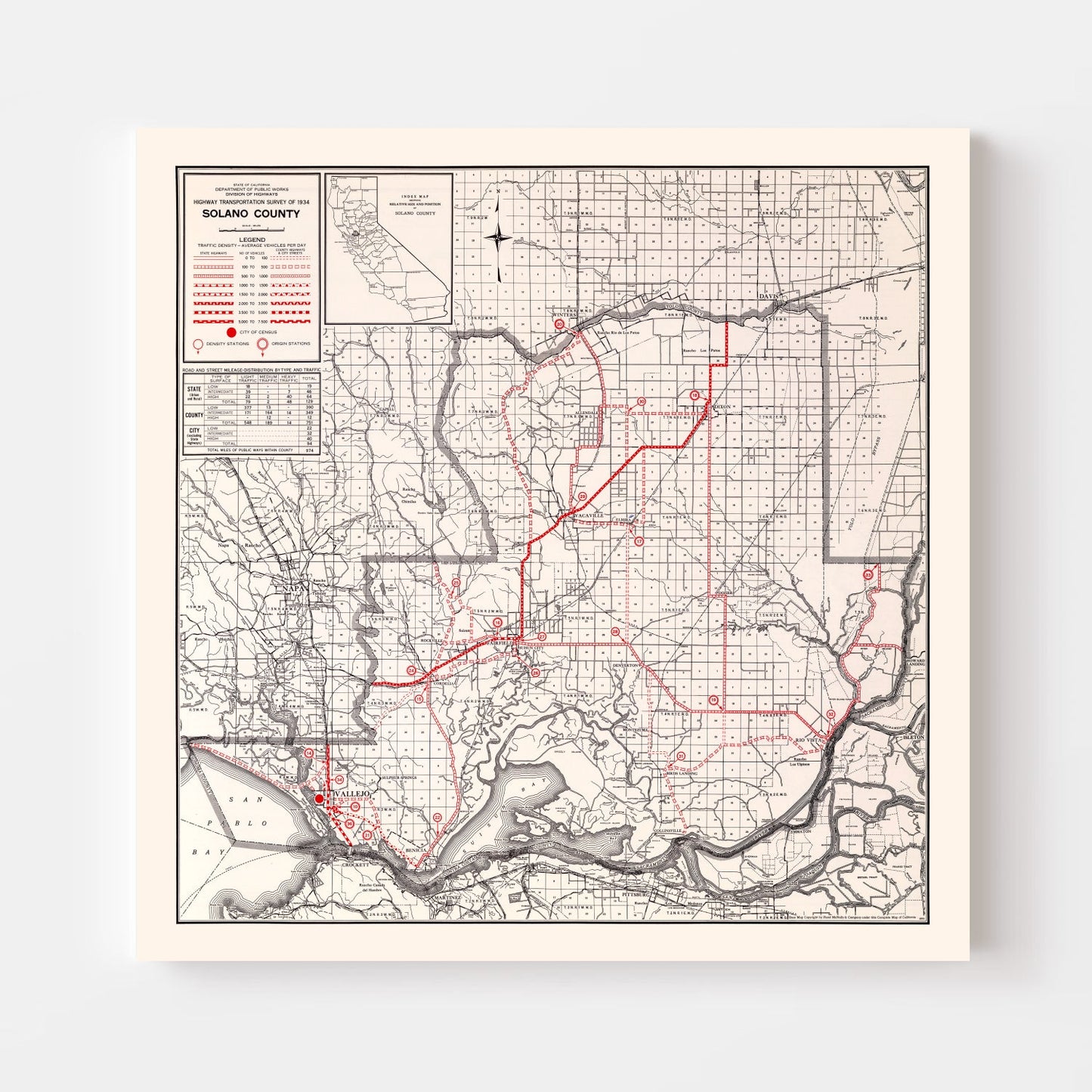 Vintage Map of Solano County, California, 1935